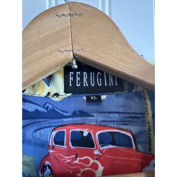 ferugini shirt button Up Men Size XL Haiwian Classic Cars Polyester - Picture 2 of 7